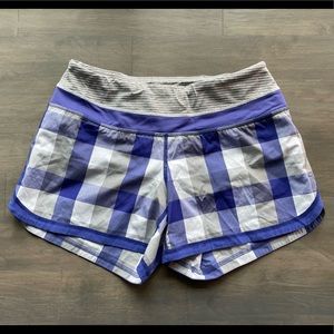 Lululemon Groovy Run Short - purple/grey/white checkered, size 4